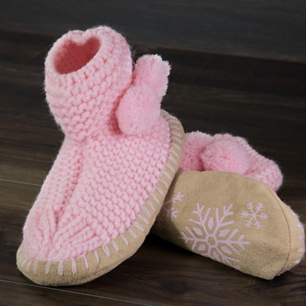 Comfy Hand Knitted Indoor Slipper Booties w Pom-Poms 🎁 Excellent Gift! 🎁